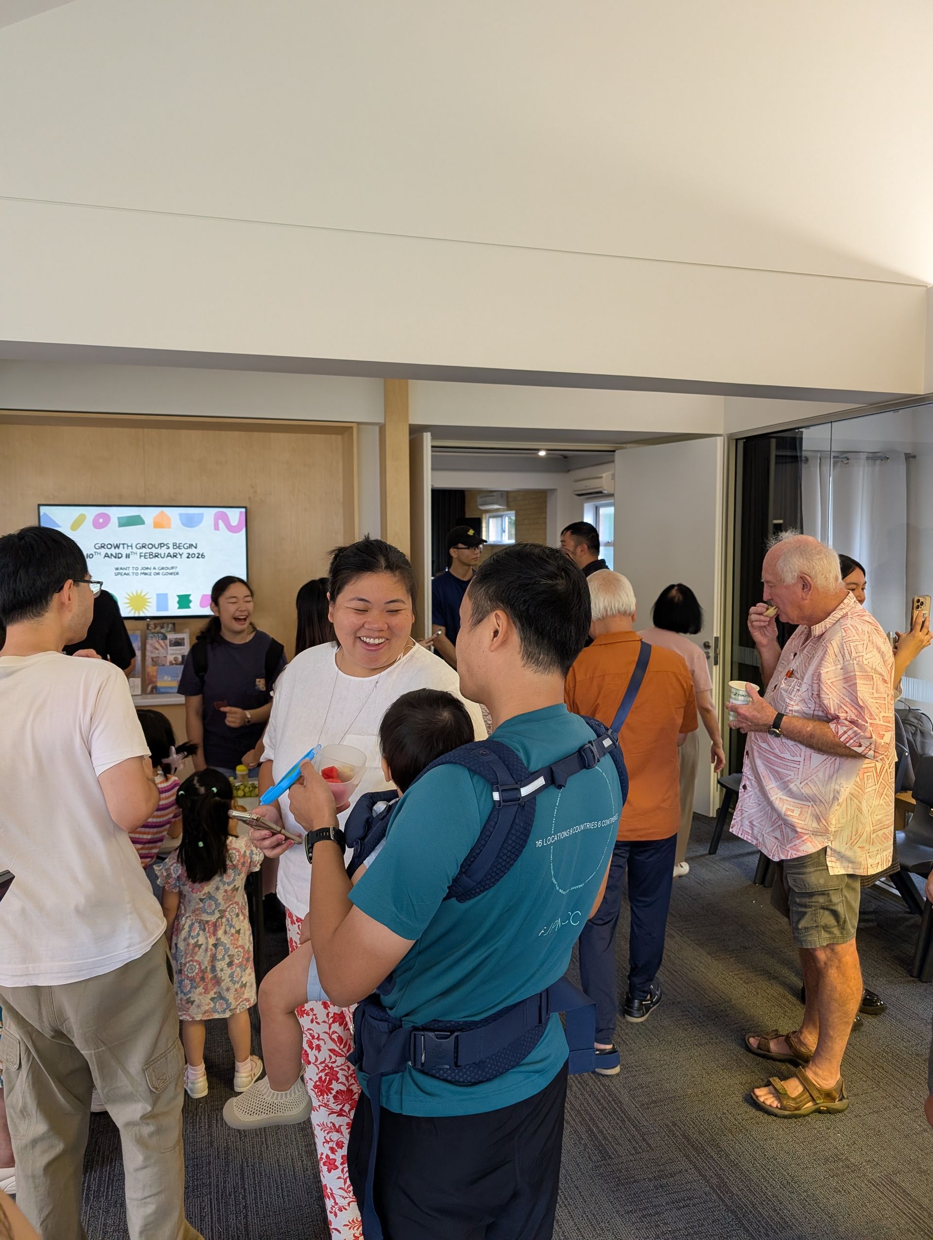 Families and friends mingling after the service